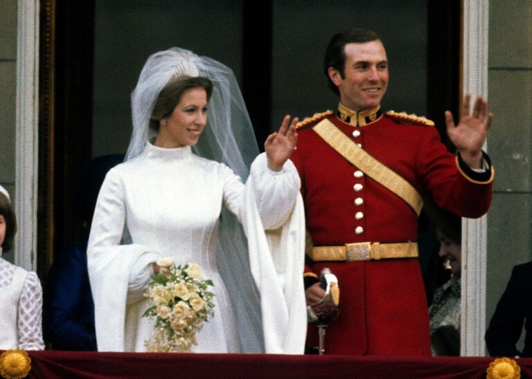 Princess Anne and Mark Phillips on their wedding day