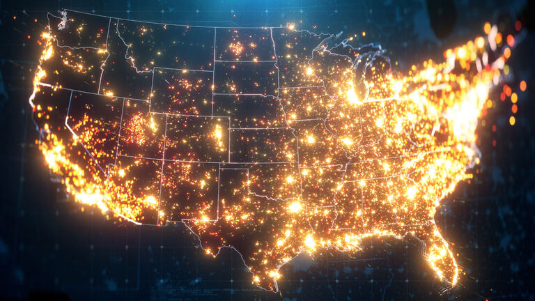 Night Map of USA with City Lights