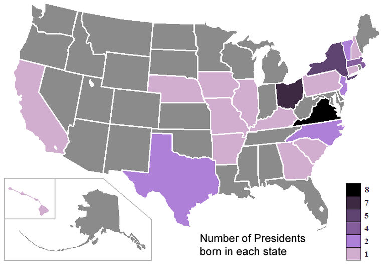 USA states presidents birth