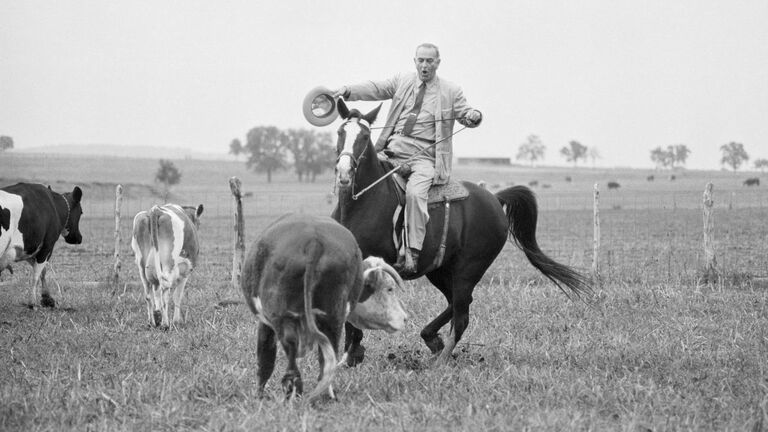 Lyndon Johnson herding cattle LBJ Ranch