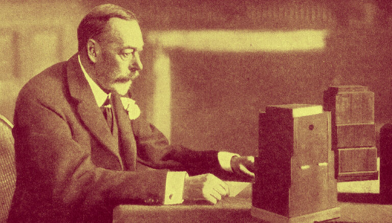 King George V making his annual Christmas Broadcast| to the nation.