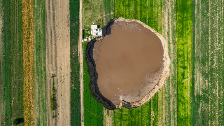 Aerial view of a giant sinkhole