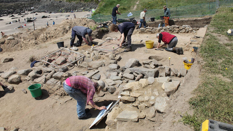 Archaeological dig Porth Mawr Whitesands Bay