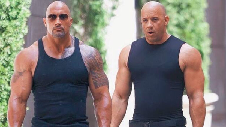 Vin Diesel and Dwayne Johnson in The Fate of the Furious (2017)