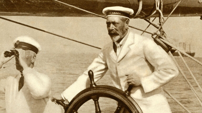 King George V At The Wheel Of Of His Yacht