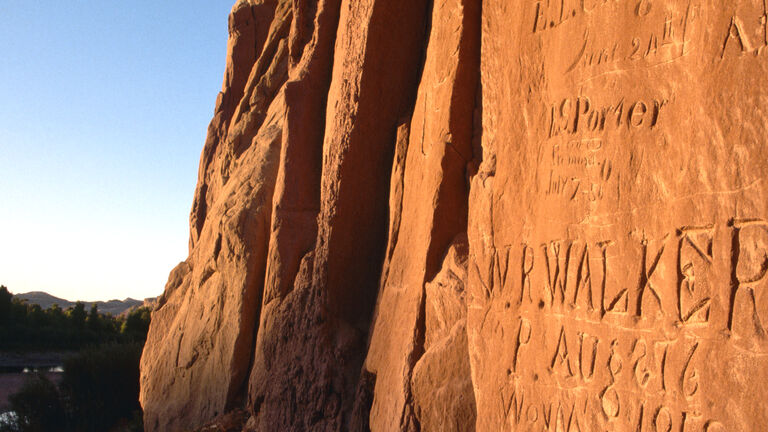 Pioneer Names Carved in Cliff