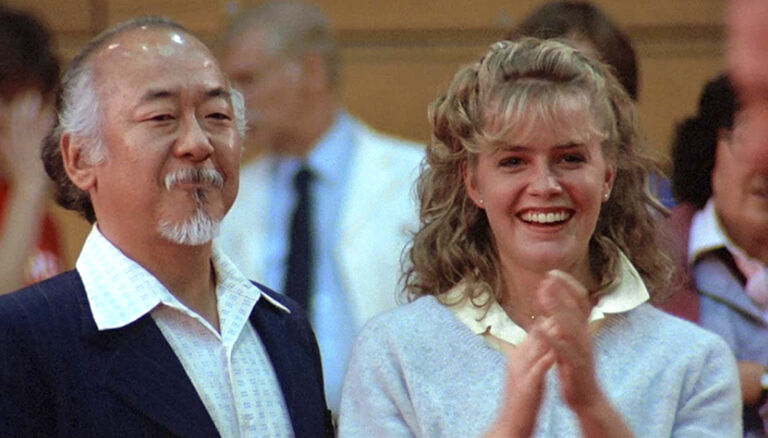 Elisabeth Shue and Pat Morita in The Karate Kid