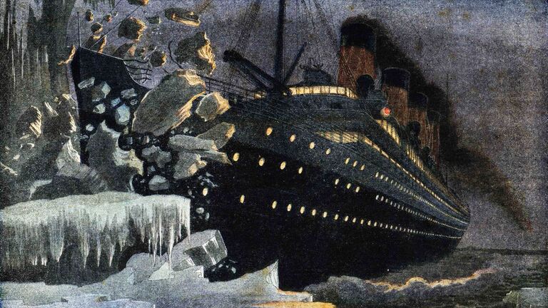 Titanic striking an iceberg