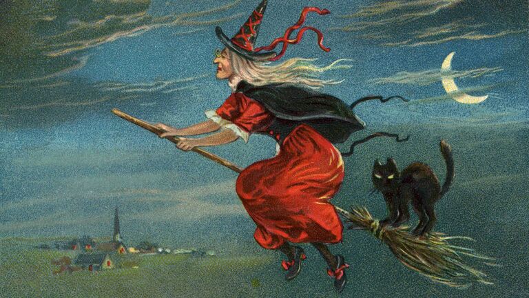 Halloween Witch Riding Broom