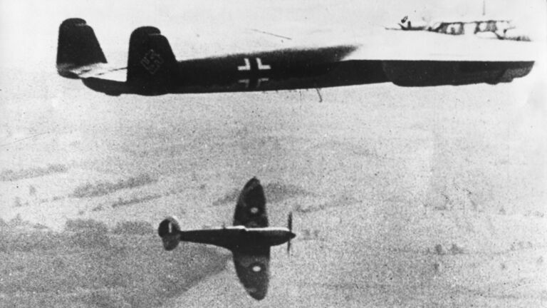 German Dornier Do 17 bomber and British Spitfire