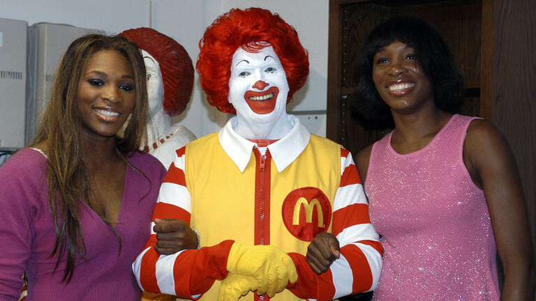 Serena and Venus Williams with Ronald McDonald