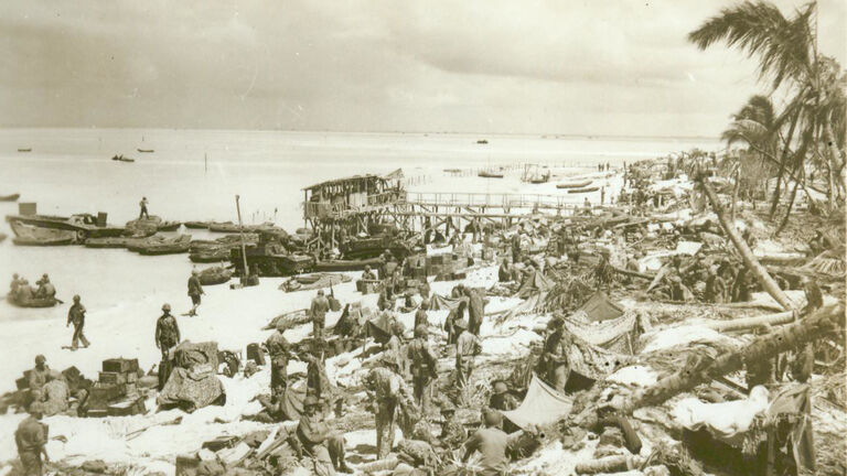 Marines camp at Tarawa shore
