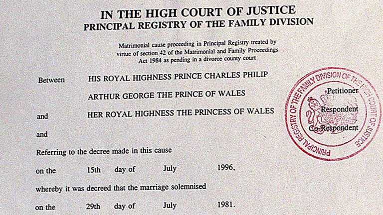 divorce papers of Prince Charles and Princess Diana