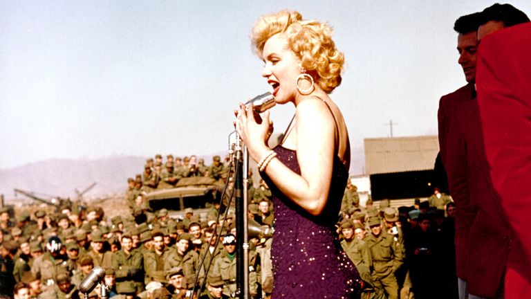 Marilyn Monroe entertains the American troops