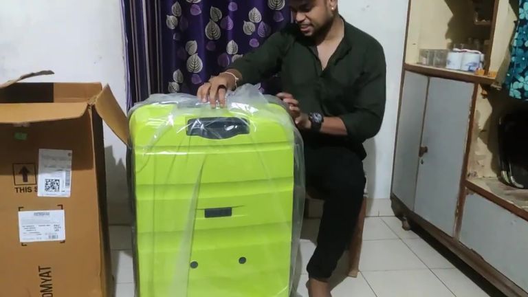 lime green suitcase
