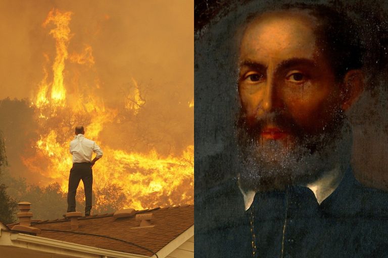 https://www.gettyimages.co.uk/detail/news-photo/man-on-a-rooftop-looks-at-approaching-flames-as-the-springs-news-photo/167982692?phrase=climate%20change&adppopup=true