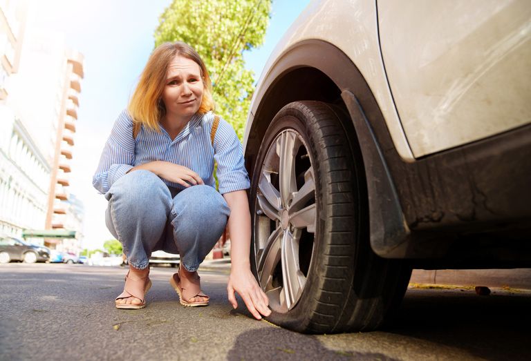 https://www.gettyimages.co.uk/detail/photo/a-sad-woman-sits-at-the-punctured-wheel-of-a-car-royalty-free-image/1430718510 flat tire