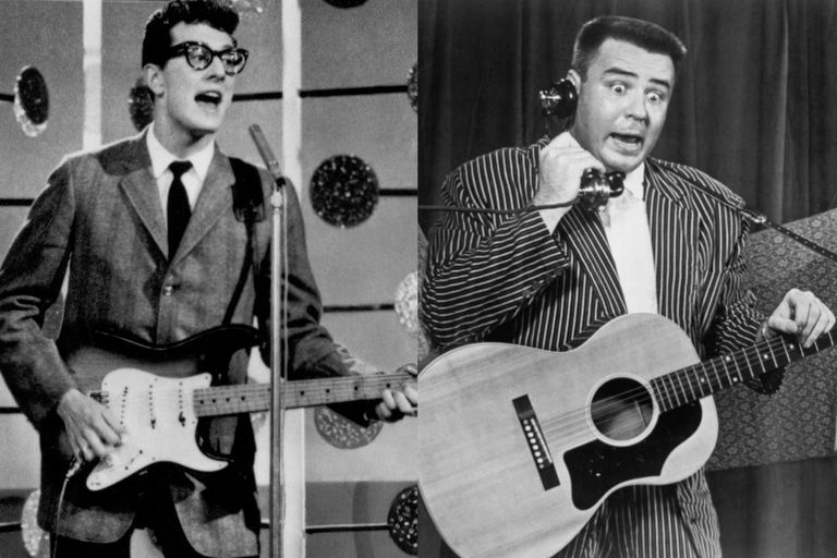 https://www.gettyimages.co.uk/detail/news-photo/buddy-holly-of-the-rock-and-roll-band-buddy-holly-and-the-news-photo/74275905  |  https://www.gettyimages.co.uk/detail/news-photo/the-big-bopper-performs-his-hit-chantilly-lace-on-stage-in-news-photo/74254429