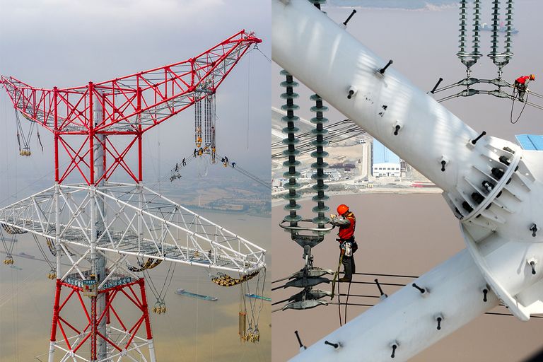 https://www.gettyimages.co.uk/detail/news-photo/workers-install-electric-wires-on-the-385-meter-high-worlds-news-photo/1400593398 https://www.gettyimages.co.uk/detail/news-photo/electricians-check-electric-wires-on-transmission-towers-at-news-photo/1218577922 transmission towers