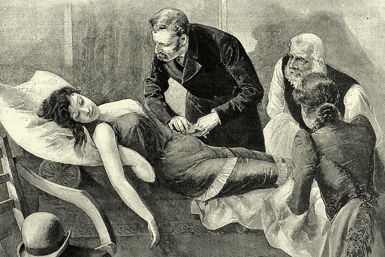 https://www.gettyimages.com/detail/illustration/victorian-doctor-checking-pulse-of-a-young-royalty-free-illustration/1307823958?phrase=woman%20undergoes%20examination%20vintage