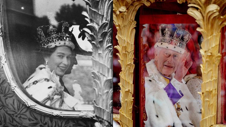 https://www.gettyimages.co.uk/detail/news-photo/british-royal-elizabeth-ii-wearing-the-imperial-state-crown-news-photo/1479782538 https://www.gettyimages.co.uk/detail/news-photo/king-charles-iii-waves-from-the-gold-state-coach-built-in-news-photo/1487947337