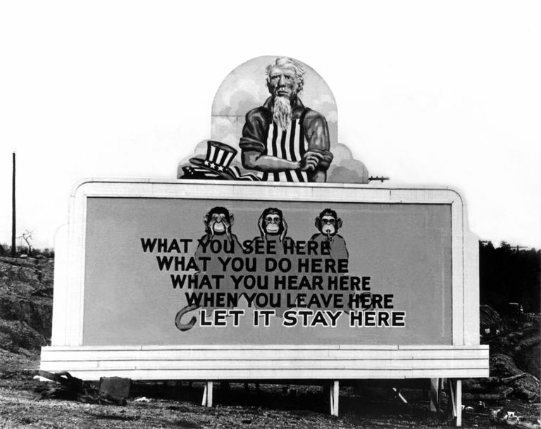 https://www.gettyimages.com/detail/news-photo/billboard-posted-in-oak-ridge-31st-december-1943-the-town-news-photo/568875507