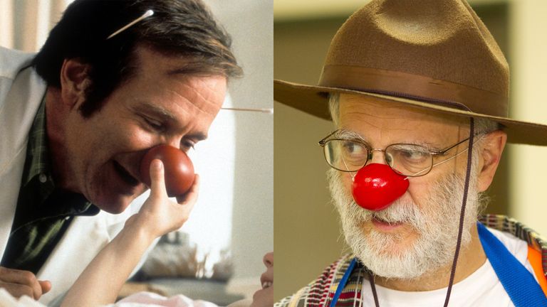 https://www.gettyimages.co.uk/detail/news-photo/group-of-the-quot-red-noses-quot-patch-adams-visited-the-news-photo/906689168?adppopup=true | https://www.gettyimages.co.uk/detail/news-photo/robin-williams-visits-a-sick-child-in-a-scene-from-the-film-news-photo/168597347?adppopup=true
