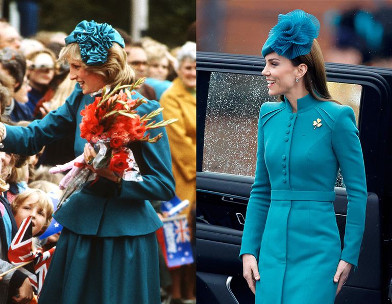 https://www.gettyimages.co.uk/detail/news-photo/diana-princess-of-wales-wearing-a-turquoise-suit-with-black-news-photo/1311288400 | https://www.gettyimages.co.uk/detail/news-photo/catherine-princess-of-wales-attends-the-2023-st-patricks-news-photo/1475243513