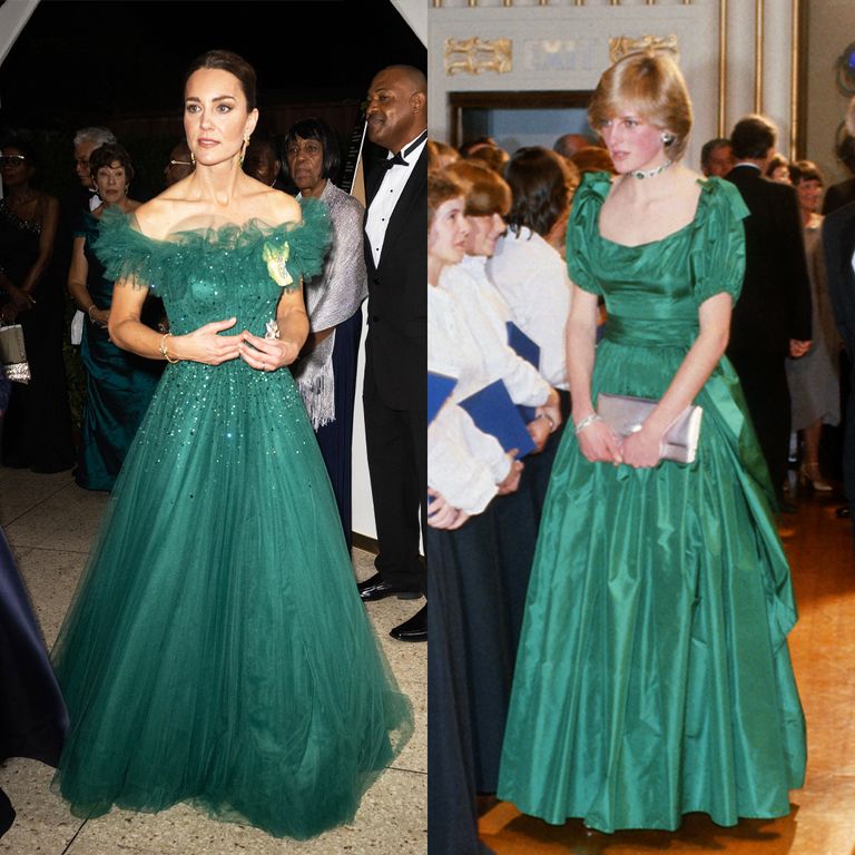 https://www.gettyimages.co.uk/detail/news-photo/catherine-duchess-of-cambridge-attends-a-dinner-hosted-by-news-photo/1387401423 | https://www.gettyimages.co.uk/detail/news-photo/diana-princess-of-wales-wearing-an-emerald-green-taffeta-news-photo/1301613797