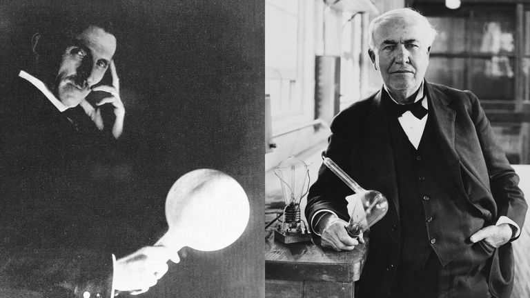 https://www.gettyimages.com/detail/news-photo/serbian-american-inventor-and-electrical-engineer-nikola-news-photo/532269213 | https://www.gettyimages.com/detail/news-photo/inventor-thomas-alva-edison-shows-the-incandescent-lamps-he-news-photo/517322910