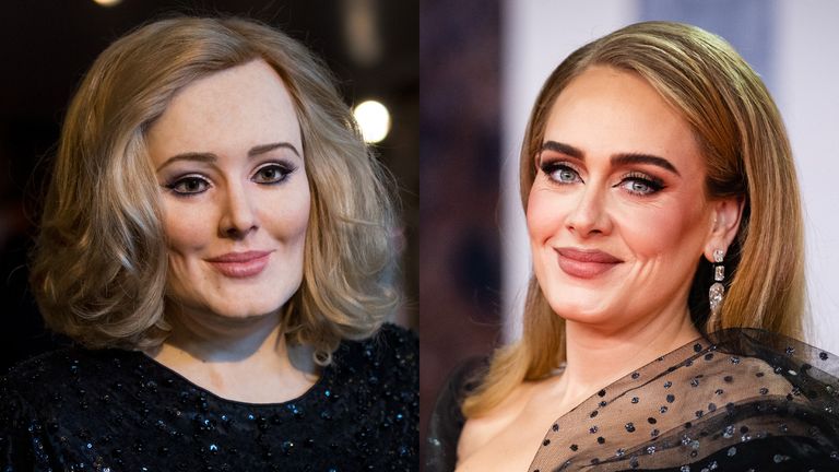 https://www.gettyimages.co.uk/detail/news-photo/wax-sculpture-of-british-musician-adele-in-the-panoptikum-news-photo/1039943832?adppopup=true | https://www.gettyimages.com/detail/news-photo/adele-attends-the-brit-awards-2022-at-the-o2-arena-on-news-photo/1369838700
